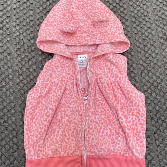6-9M Baby Girl Pink Leopard Fleece Vest - Picture 2 of 2